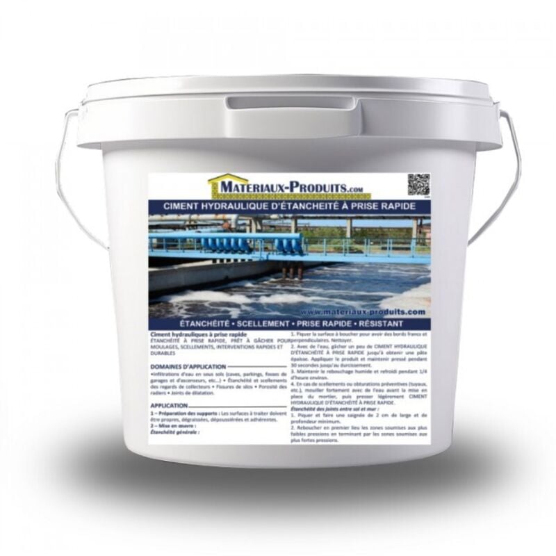 Ciment hydraulique d'étancheité à prise rapide - Seau de 20 Kg + 5 Kg Gratuit Gris Matpro