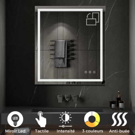 CIMEO Miroir lumineux LED frontale tactile + antibuée Dimensions - 90 x 100 cm