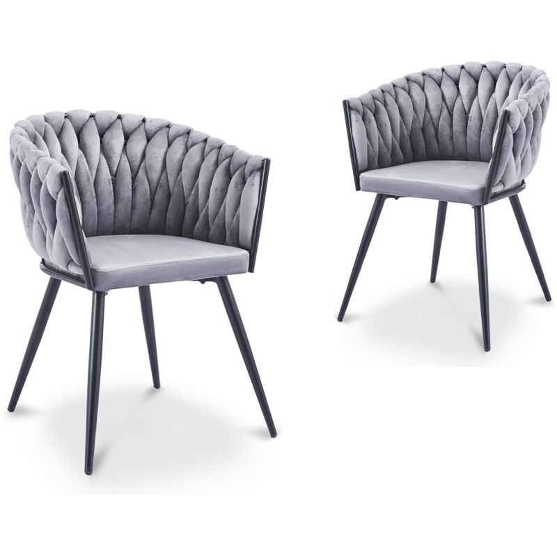 Deco In Paris - Lot de 2 chaises wave en velours gris cindy Deco In Paris - Lot de 2 chaises wave en velours gris cindy