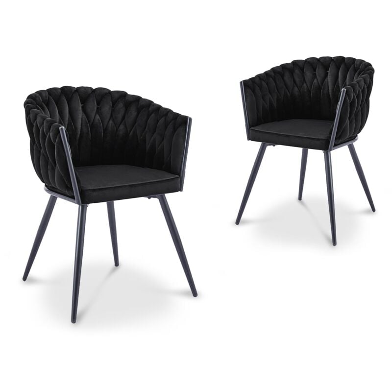 CINDY - Lot de 2 chaises wave en velours noir CINDY
