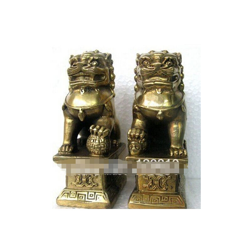 Cinese Foo Dog Lion Fu Bronze Statue Pair figurine...