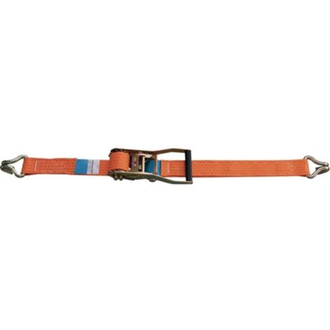 Cinghia di ancoraggio DIN EN 12195-2 L.8m B.50mm con cricchetto e gancio a punta LC U 5000 daN