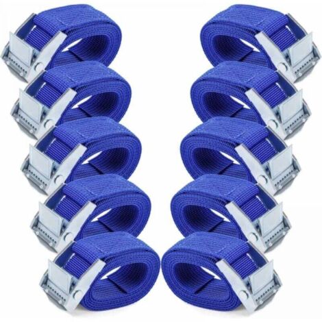 Cinghie a cricchetto da 1 m: 10 pezzi di cinghie a cricchetto blu con fibbia a camma in lega antiruggine, cinghie di tensionamento regolabili con sgancio rapido