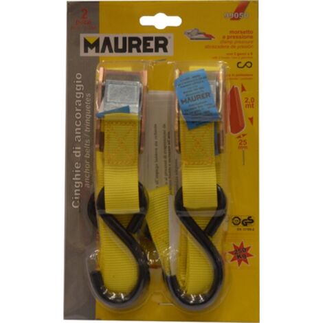CINGHIE di ANCORAGGIO da 2 metri DOPPIE Con MORSETTO MAURER 25X1 mm