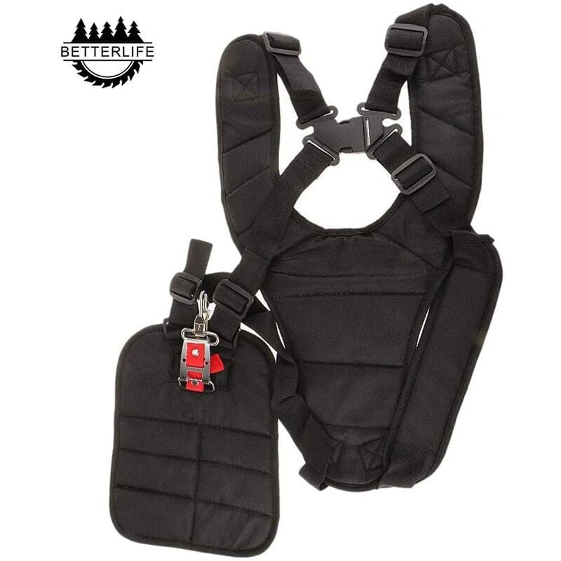 Image of Cinghie di sicurezza imbottite con imbracatura a doppia spalla per decespugliatore, tosaerba e decespugliatore, con bottone di sicurezza imbottito