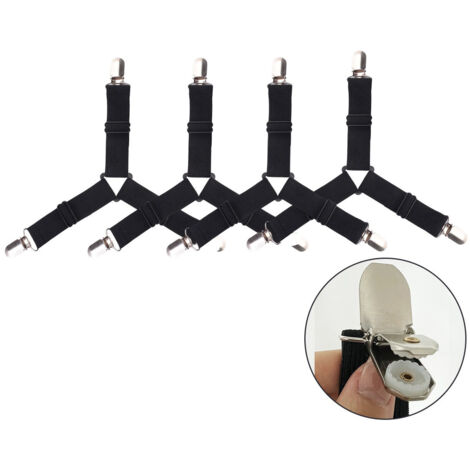 Cinghie per lenzuolo, 4 pezzi Chiusura per lenzuolo con angoli triangolari Portamaterasso elastico Tenditore per lenzuolo regolabile per lenzuola, materasso, divano-Nero