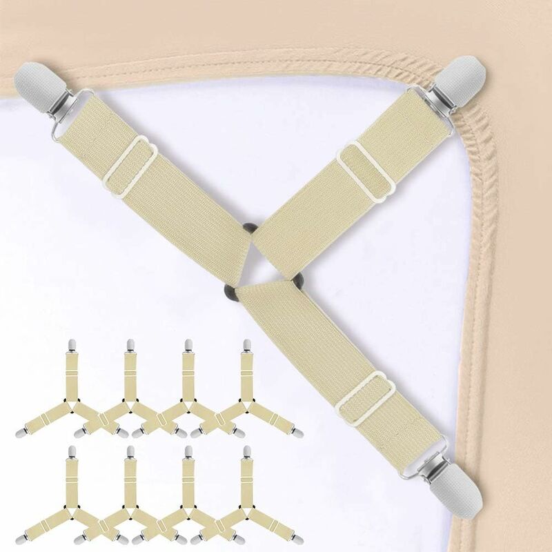 Image of Fortuneville - Cinghie regolabili da 8 pezzi per lenzuolo Cinghie elastiche per lenzuolo triangolare - Cachi