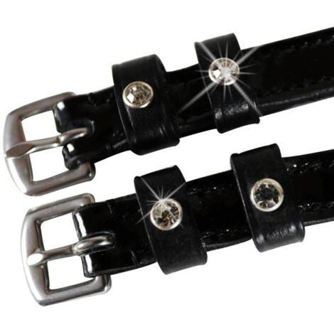 Cinghietti portasperoni in pelle con brillantini modello Strass Chic - Nero