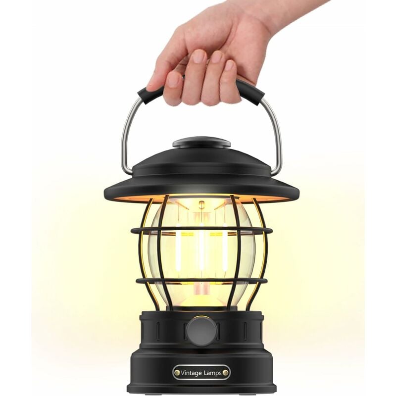 Image of Lampada da campeggio ricaricabile Lanterna da campeggio con batteria da 5200 mAh, materiale metallico resistente, 3 modalità di illuminazione e luce