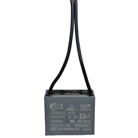 Cinq condensateurs de démarrage haute capacité CBB61 3,5 µF 450 V avec fils, spécialement conçus pour les hottes de cuisine, 50 mm de diamètre, résistants à des températures jusqu'à 85 ℃.