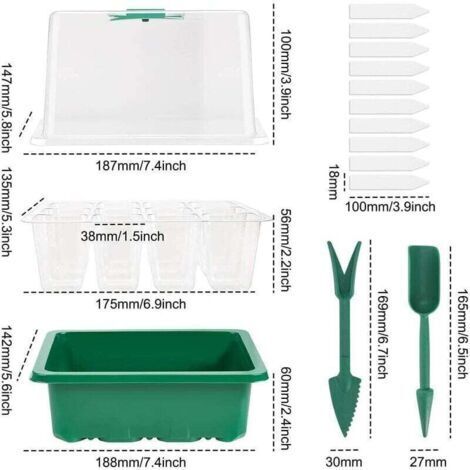 Cinq plateaux de semis couverts, une mini-serre à 12 compartiments, pour la germination et la culture des plantes.