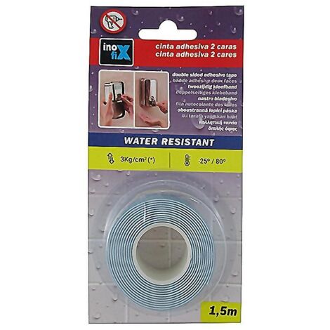 CINTA ADHESIVA 2 CARAS RESISTENTE AL AGUA BLANCA 19MMX1.5MT BLISTER 1