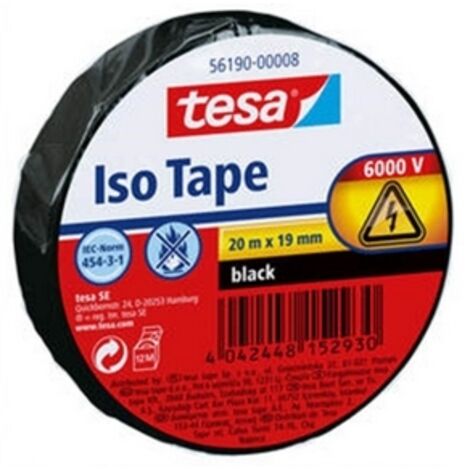 Cinta adhesiva aislante tesa 20 mt x 19 mm color negro