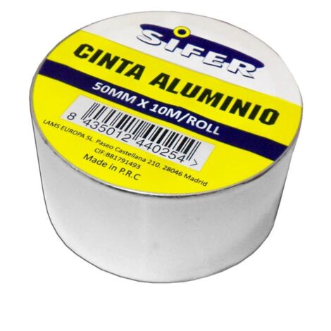 SIFER Cinta adhesiva de aluminio alta temperatura 50 mm x 10 m rollo