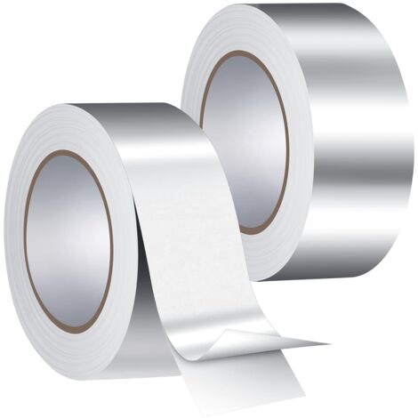 Cinta adhesiva de aluminio, rollo de 2 rollos de 50 mm x 50 m, para altas temperaturas, para instaladores y electricistas, sellado, reparación e impermeabilización.