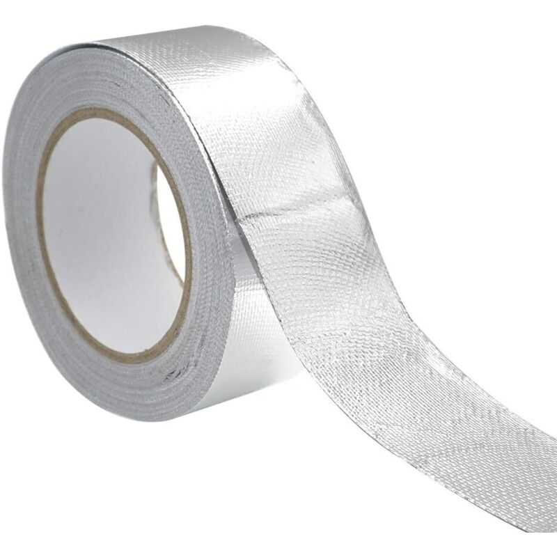 Cinta adhesiva de aluminio Tira de sellado de 5 CM por 50 m Espesor 0,08 MM reforzada con tela de malla de vidrio para ventilación, Resistencia a