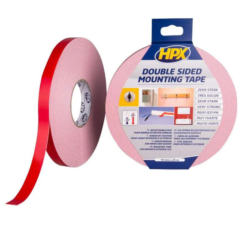 

HPX - Cinta adhesiva de doble cara, espuma para espejos, blanca, 19mm x 5m