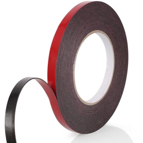 Cinta adhesiva de doble cara extrafuerte YMYNY, 1 rollo (10 mm x 10 m), espuma de PE negra, película roja, impermeable y resistente a temperaturas ultraaltas, cinta de montaje para fijación en coche, 