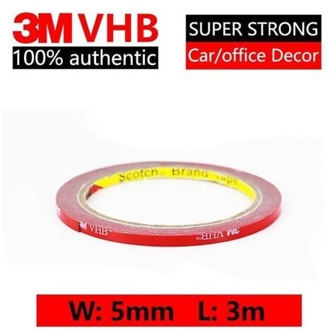 Cinta adhesiva de espuma gris VHB de doble cara superresistente (5 mm x 3 m), resistente a altas temperaturas, para decoración del hogar y el coche.