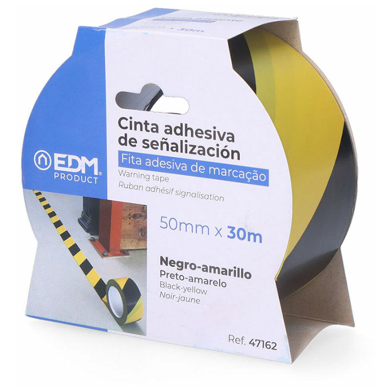 

Cinta adhesiva de señalizacion amarillo-negra 30m x 50mm - EDM