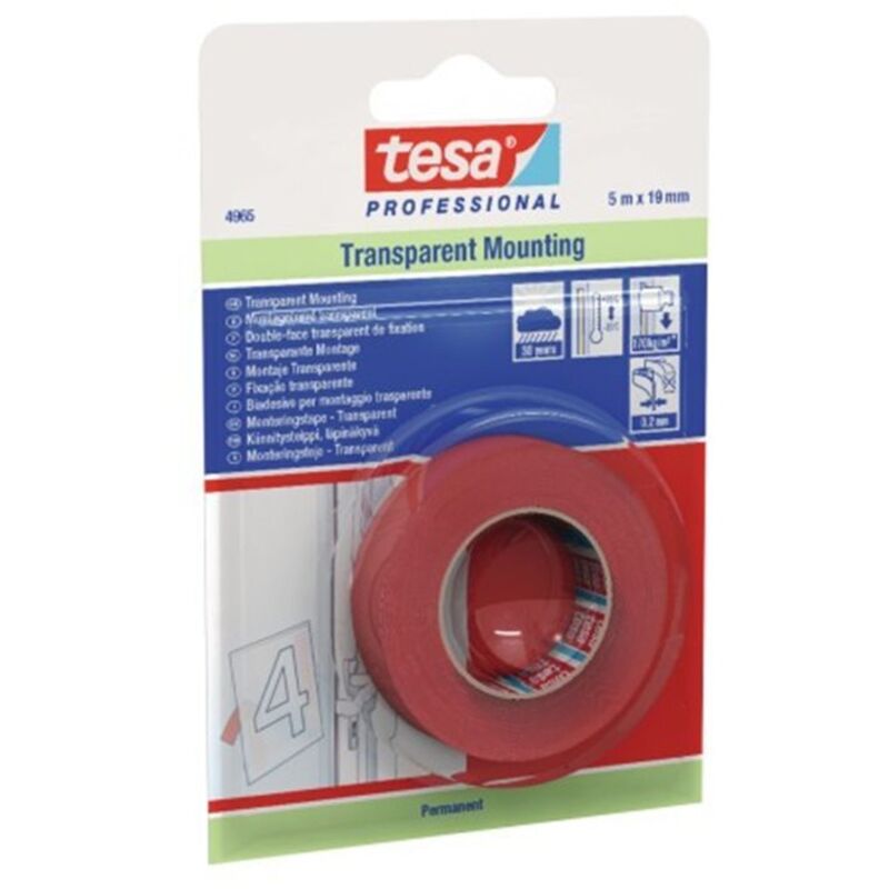 Tesa - cinta adhesiva 2c 1,5x19 4965 transparente Professional 4965. Cinta de doble cara con alta resistencia a la temperatura y exterior. - Cinta