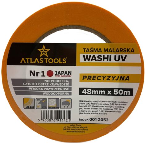 Cinta adhesiva japonesa Washi de Atlas Tools, adhesiva de precisi贸n, resistente al agua, 48 mm/50 m
