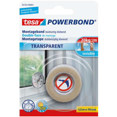 Cinta adhesiva para el montaje de Tesa - 1,5mx19mm Transparente 'Powerbond'