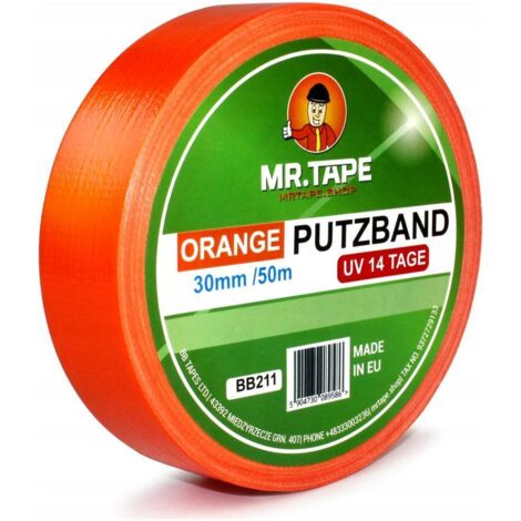Cinta adhesiva para fachadas FUERTE Y BARATA, color naranja, 30 mm x 50 m, resistente a los rayos UV.
