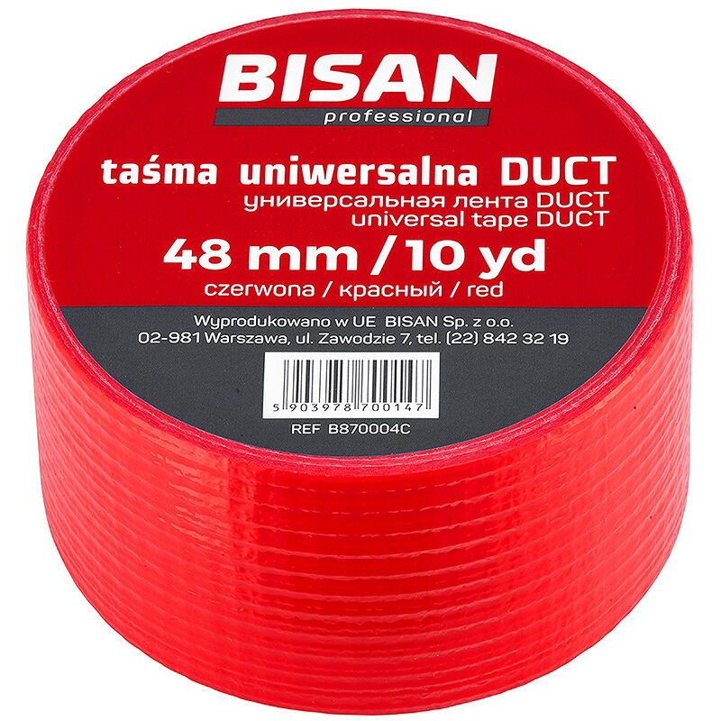 Cinta adhesiva roja de 48 mm de ancho y 25 yardas de largo.