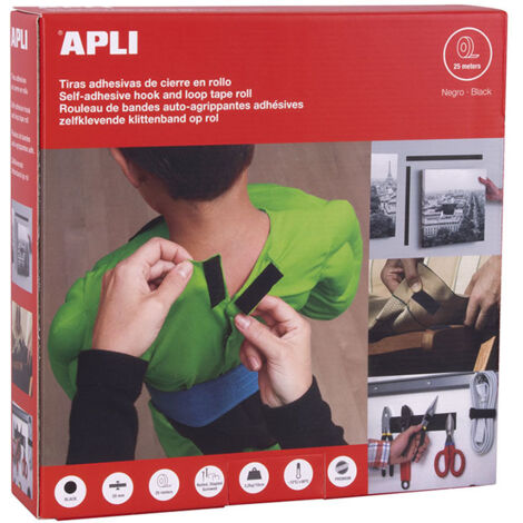 cinta adhesiva tipo velcro 2cm.X25M. Negro marca APLI