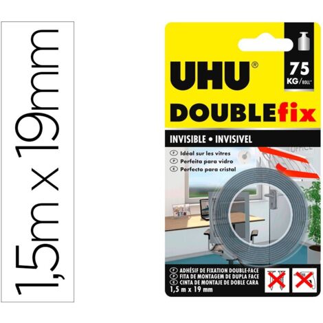 Cinta adhesiva uhu doublefix invisible doble cara extra fuerte 1,5 m x 19 mm