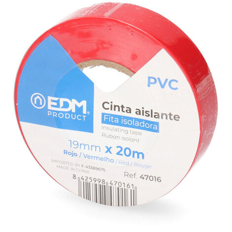 Cinta aislante, 20m x 19mm, roja  EDM 47016