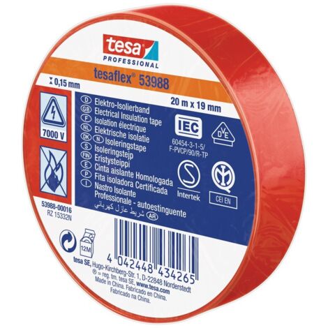 Cinta Aislante 20mx19mm Rojo Tesa