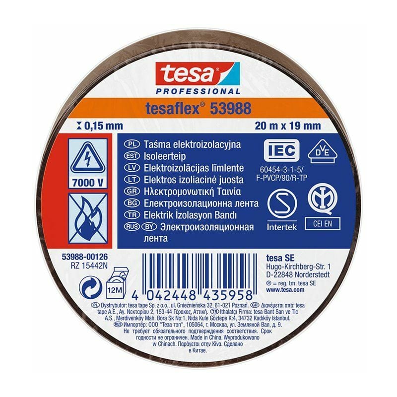 Tesa - Cinta aislante homologada marrón 20m x 19mm 53988