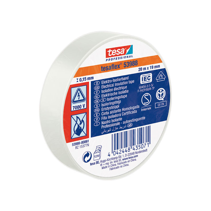 

CINTA AISLANTE 53988-10MX19MM BLANCA 53988-00143-00.. - Tesa-tape