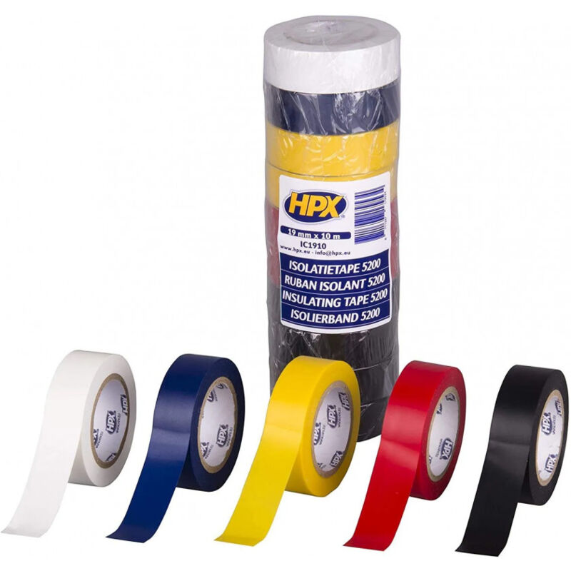 

HPX - Cinta aislante de PVC TAPE 5200, juego de 10, 19mm x 10m