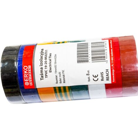 Cinta aislante grande 19mm 20m MIX 8uds ERKO