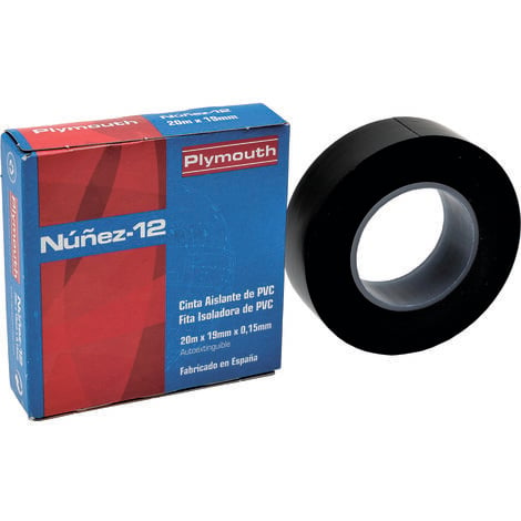 Cinta adhesiva de PVC N-10 20mx19x0,13mm negro para aplicaciones eléctricas  - PLYMOUTH