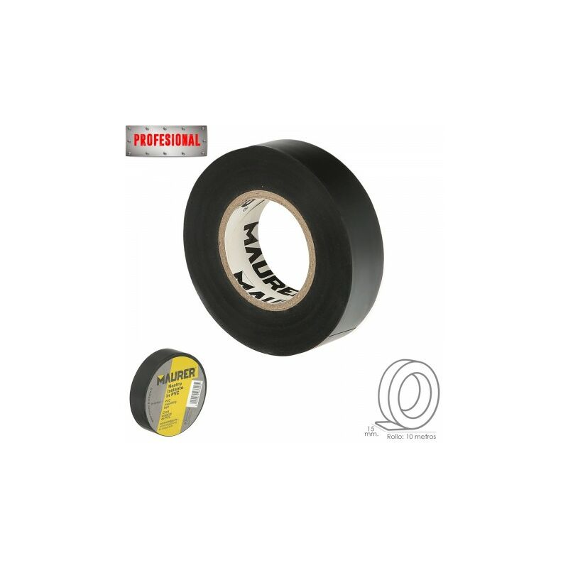 

Cinta aislante, pvc, profesional, 10 metros x 15 mm. x 0,13 mm espesor. color negra.