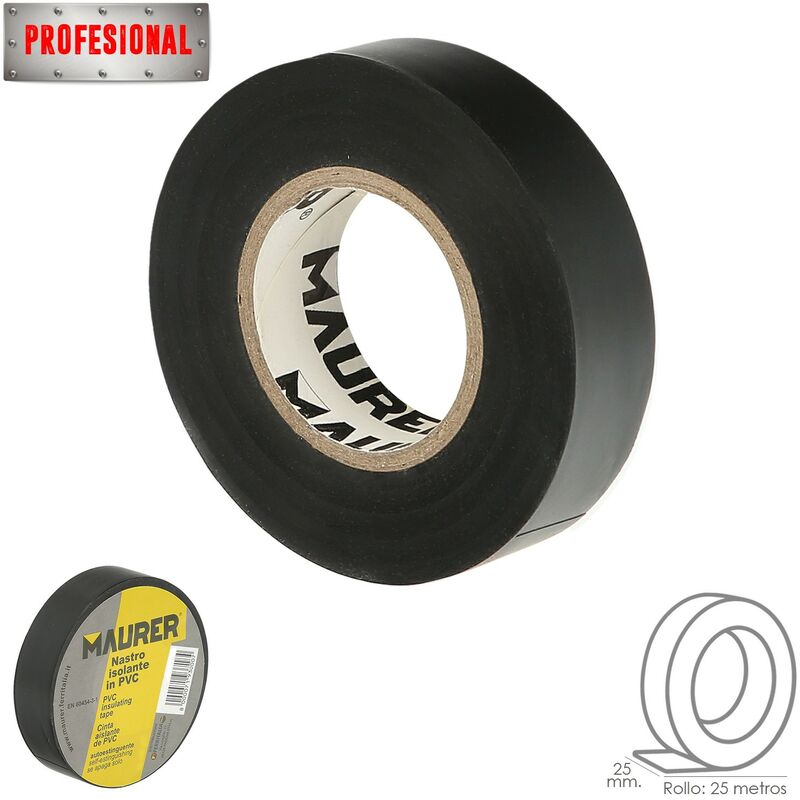 

Cinta aislante, pvc, profesional, 25 metros x 25 mm. x 0,13 mm espesor. color negra