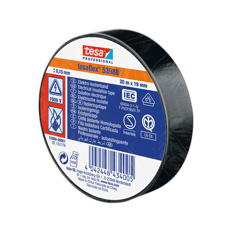 

Cinta aislante homologada negra 20m x 19mm 53988 - Tesa