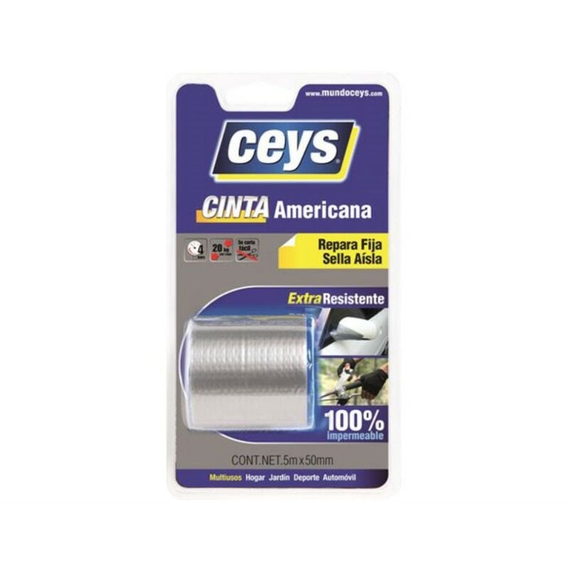 Ceys - Cinta americana plata blister 5mx50 mm.