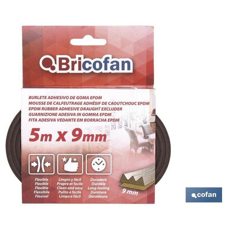 

Burlete adhesivo de goma epdm 5 mm x 9 m venta unitaria