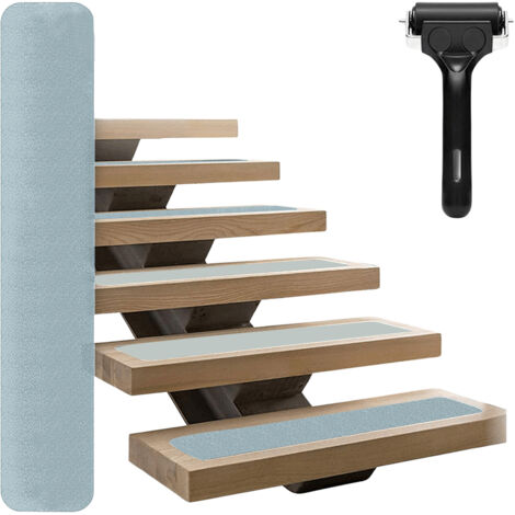 Cinta antideslizante de PEVA para escaleras – paquete de 15 rollos precortados (6 x 30 pulgadas), color gris, incluye dispensador.