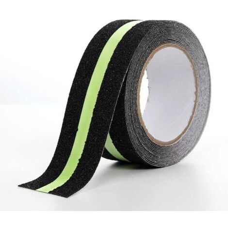 Cinta antideslizante fluorescente 2 en 1, recortable, negra (5 cm x 5 m)