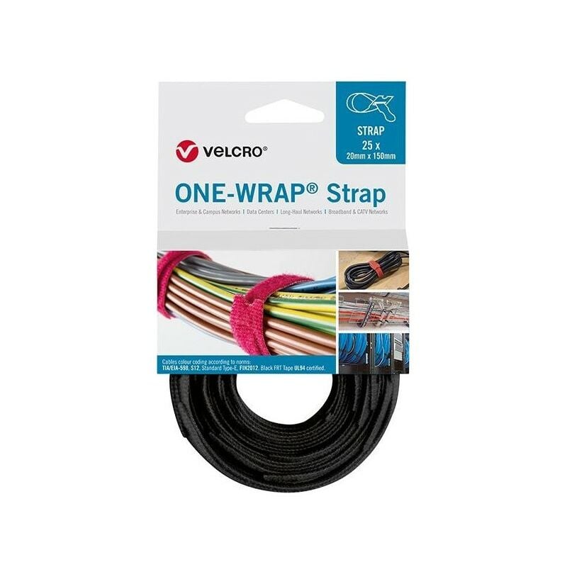 

Brida para cables velcro desmontable One Wrap Strap 20 x 200mm negro 25 unidades