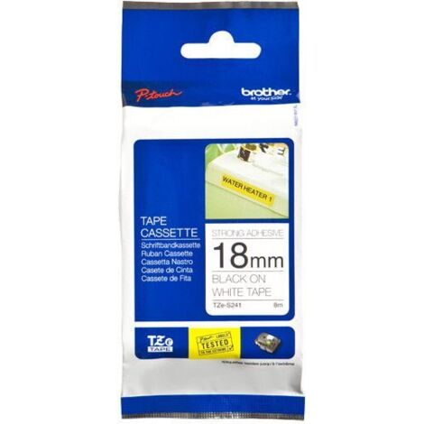 Cinta brother tzes241 blanco-negro 18mm longitud 8 mt superadhesiva