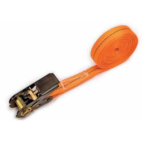 cinta carraca sin fin fin 25mmx6m. naranja. galvanizado/dorado. cinta textil. herraje metálico. capacidad de carga 1000k