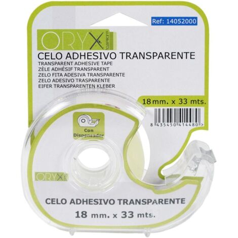 cinta celo adhesivo transparente 18 mm. x 33 mts. con dispensador.