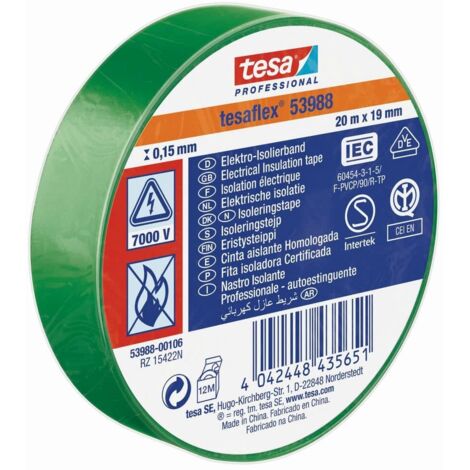 Cinta de aislamiento eléctrico PVC 20m x 19mm, verde (por 10)